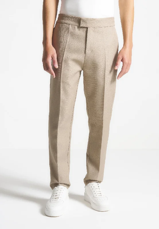 Slim Fit Tailored Trousers - Beige Sleek Men's Metallic Sleek Men's Metallic