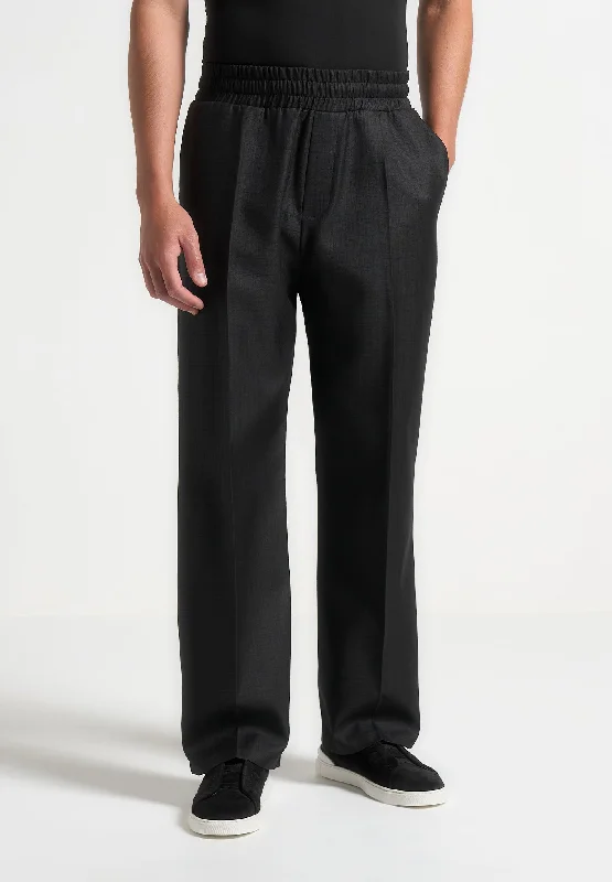 Elasticated Tailored Crease Trousers - Black Beach Beach