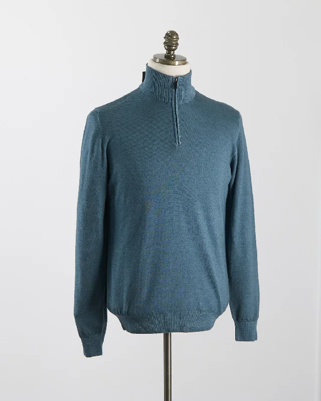 Teal 12 Gauge Quarter Zip Frosted Garment Dyed Wool Sweater Beach Beach