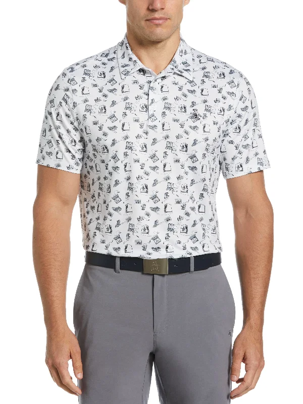 Men's Retro Arcade Print Polo Polished Men's Silk Polished Men's Silk