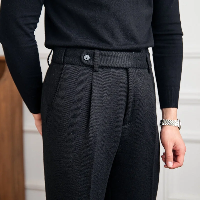 Heritage Wool Blend Herringbone Trousers Monochromatic Office Style Monochromatic Office Style