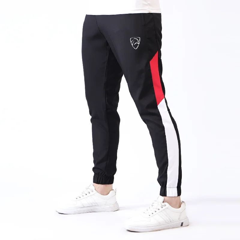 Tf-Black Micro Bottoms With Red And White Panel Trendy Men's Scandinavian Trendy Men's Scandinavian