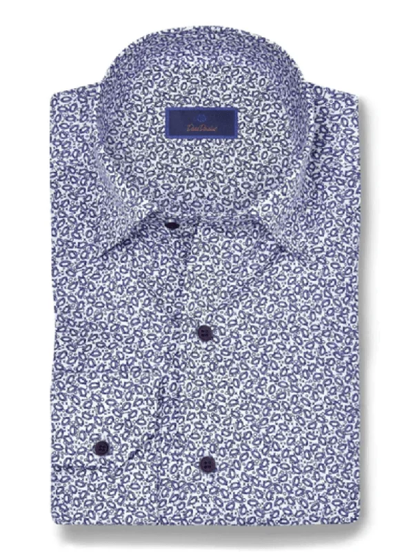 David Donahue Blue & White Tailgate Print Shirt Modern Men's  Modern Men's 