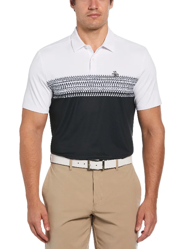 Men's Penguin Stripe Block Print Short Sleeve Golf Polo Shirt Refined Men's Velvet Refined Men's Velvet