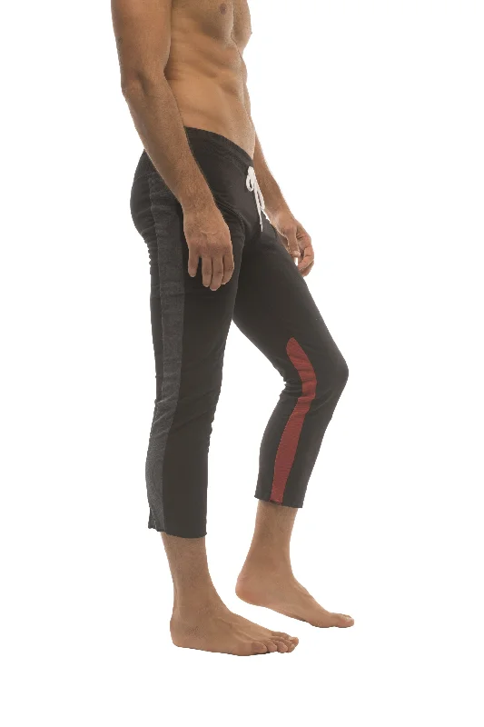 Mens 4/5 Zipper Pocket Capri Yoga Pants (Black w/Charcoal & Red) Tough Men's Military Tough Men's Military