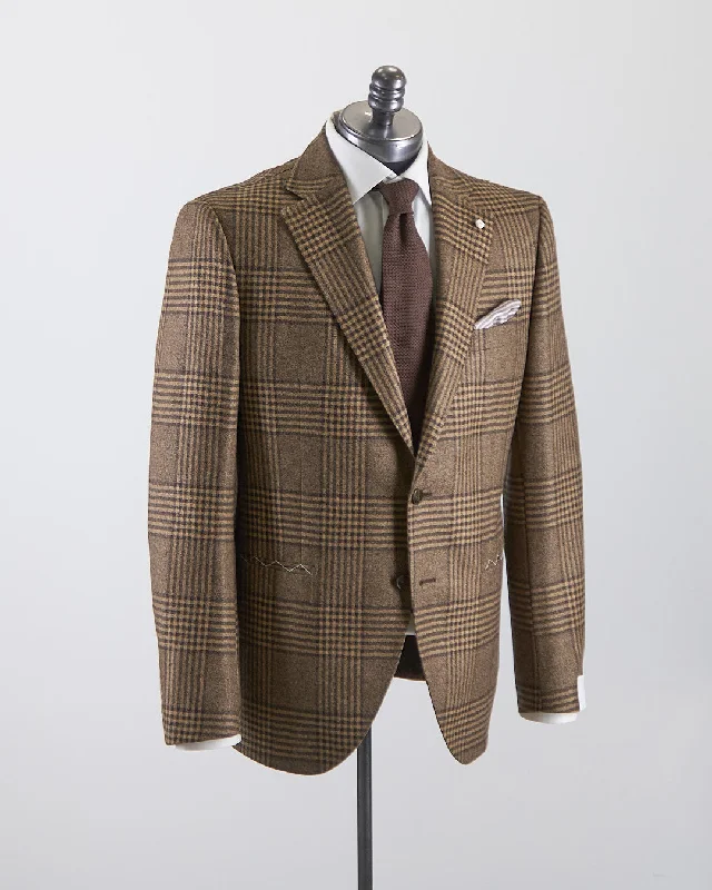 Camel Wool Glencheck Suit Polished Men's Silk Polished Men's Silk