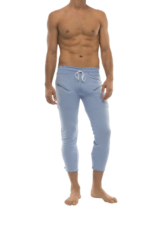 Mens 4/5 Zipper Pocket Capri Yoga Pants (Solid ICE Blue) Athletic Men's Compression Athletic Men's Compression