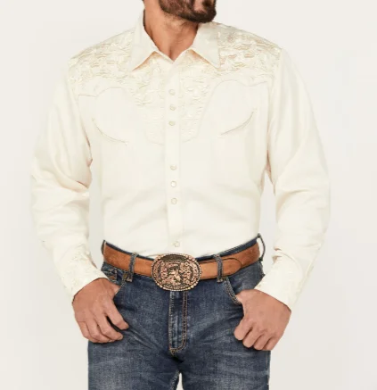 Floral Embroidered Rockabilly Shirt - Sand Bohemian Men's Free Bohemian Men's Free