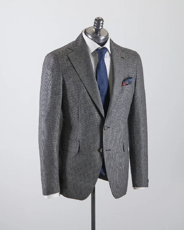 100% Virgin Wool Stretch Micro Gingham Semi-Constructed Suit Hip Men's Retro Hip Men's Retro