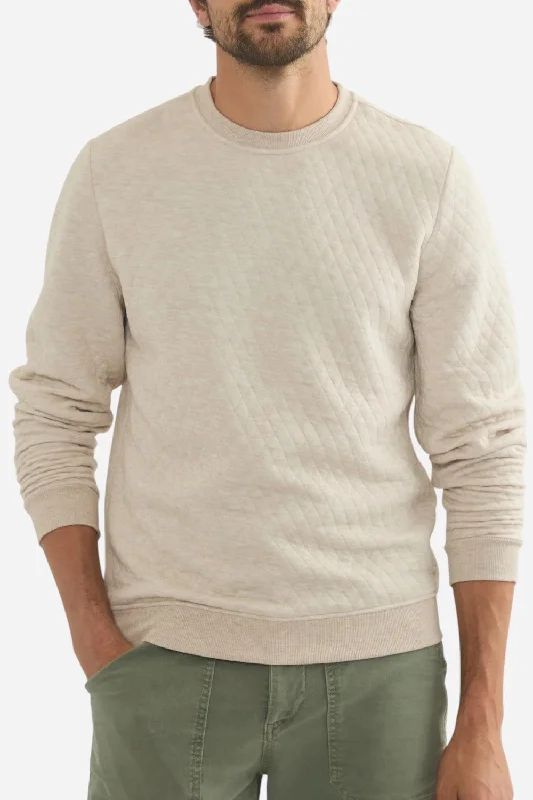 Marine Layer Corbet Quilted Crewneck in Dark Oat Heather Adventure Adventure