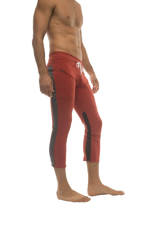 Mens 4/5 Zipper Pocket Capri Yoga Pants (RED w/Charcoal & Black) Monochromatic Office Style Monochromatic Office Style