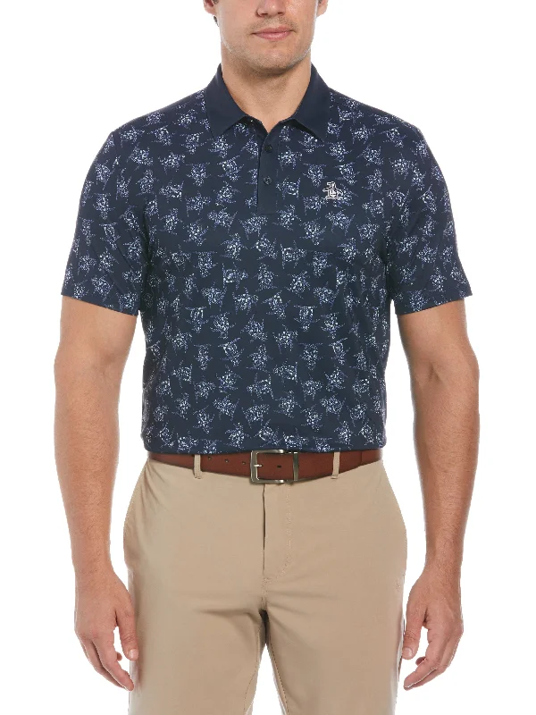 Men's 60s Floral Pete Print Short Sleeve Golf Polo Shirt Unique Men's Patch Unique Men's Patch