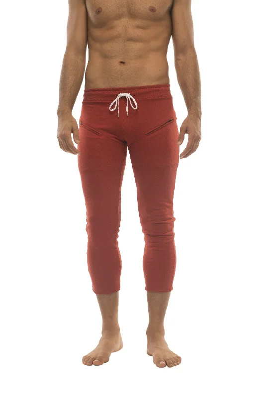 Mens 4/5 Zipper Pocket Capri Yoga Pants (Solid Cinnabar Red) Sleek Men's Metallic Sleek Men's Metallic