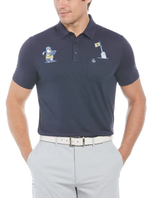 Men's Mixed Media Polar Pete Print Polo Masculine Men's Thick Masculine Men's Thick