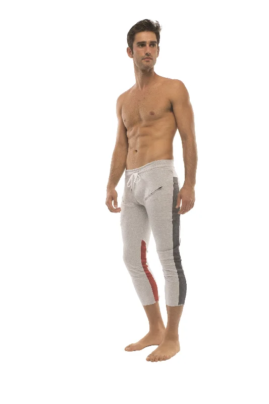 Mens 4/5 Zipper Pocket Capri Yoga Pants (GREY w/Charcoal & Red) Practical Men's Quick Practical Men's Quick