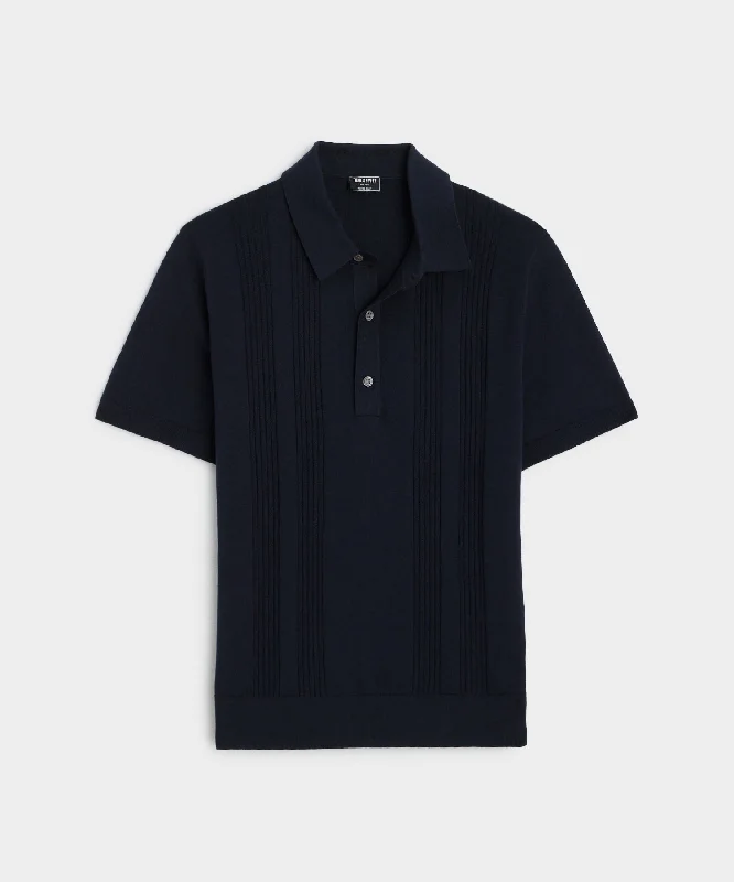 Silk Cotton Ribbed Polo in Navy Sporty Men's Athleisure  Sporty Men's Athleisure 