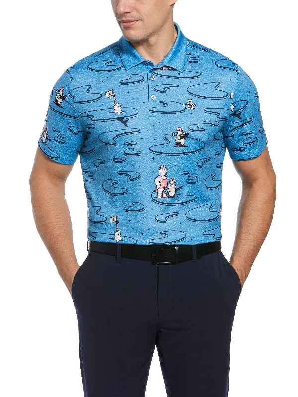 Men's Short Sleeve All Over Polar Pete Print Oxford  Polo Adventure Adventure