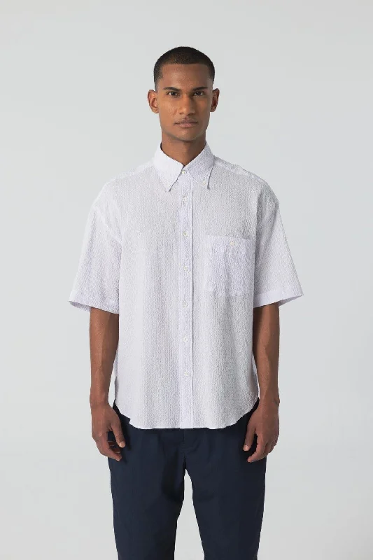 Unfeigned - Short Sleeve Baggy Shirt Seersucker - Lavender Gym Gym