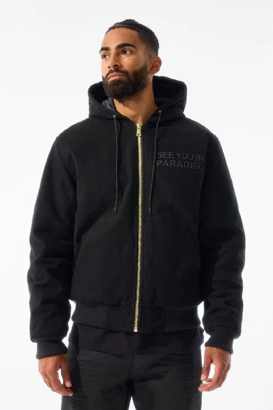 See You In Paradise Hooded Work Jacket (Black) Trendy Men's Oversized Trendy Men's Oversized