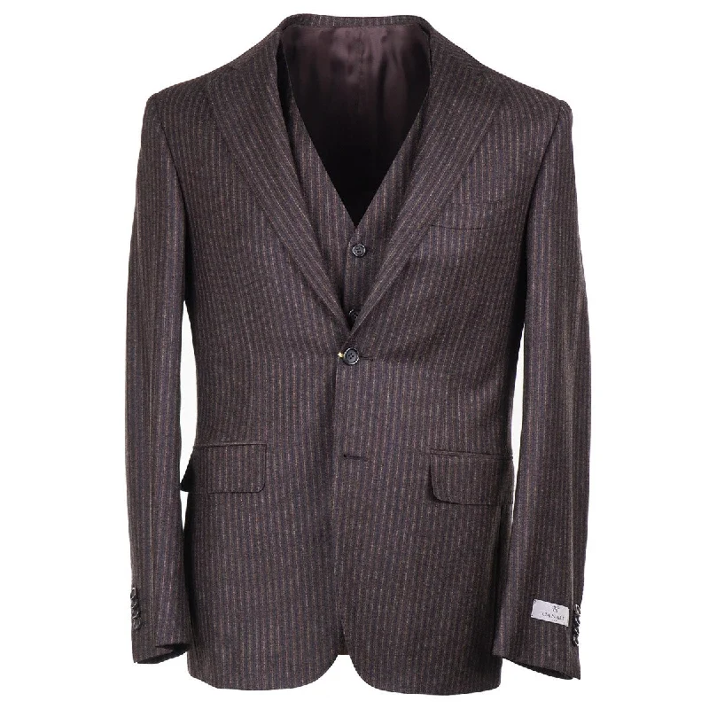 Canali Three-Piece Flannel Wool Suit Refined Men's Hand Refined Men's Hand