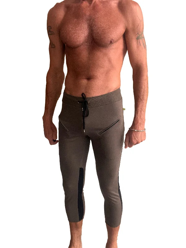 Mens 4/5 Zipper Pocket Capri Yoga Pants (ARMY Green w/Black) Lumberjack Lumberjack