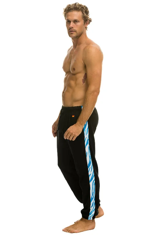 TIGER STRIPE SWEATPANTS - BLACK // BLUE TIGER Youthful Men's Pop Youthful Men's Pop