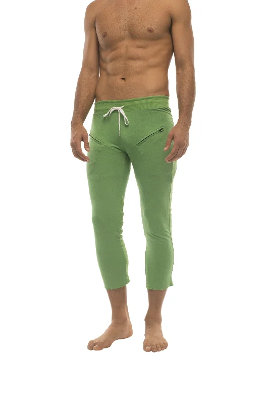 Mens 4/5 Zipper Pocket Capri Yoga Pants (Solid Bamboo Green) Minimalist Men's Casual  Minimalist Men's Casual 