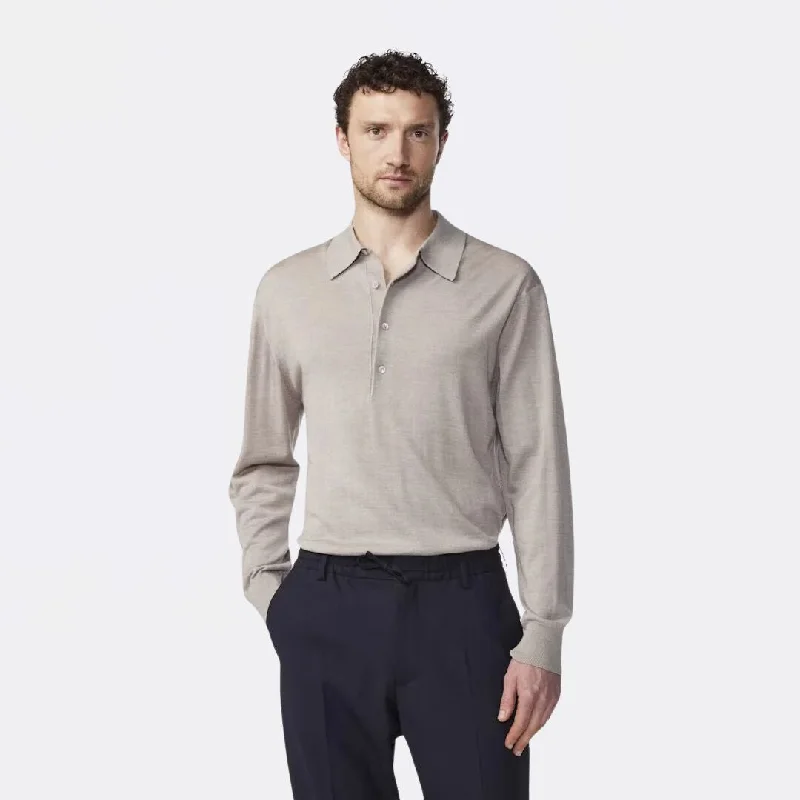 Raymond 6584 Long Sleeve Polo (Natural Melange) Elegant Men's Cashmere Elegant Men's Cashmere