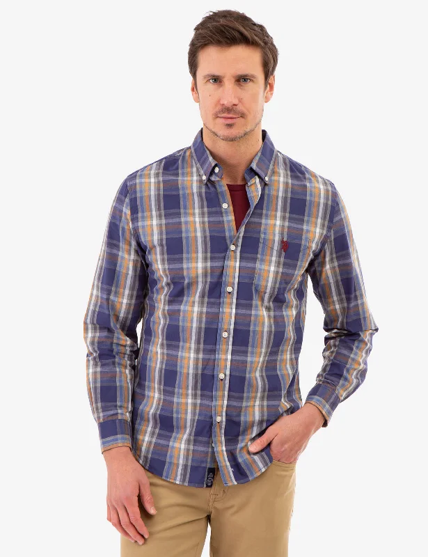 PEACHED POPLIN PLAID LONG SLEEVE SHIRT Modern Men's Geometric Modern Men's Geometric