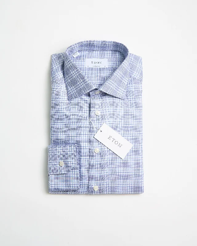 Blue King Twill Check Contemporary Shirt Artistic Men's Hand Artistic Men's Hand