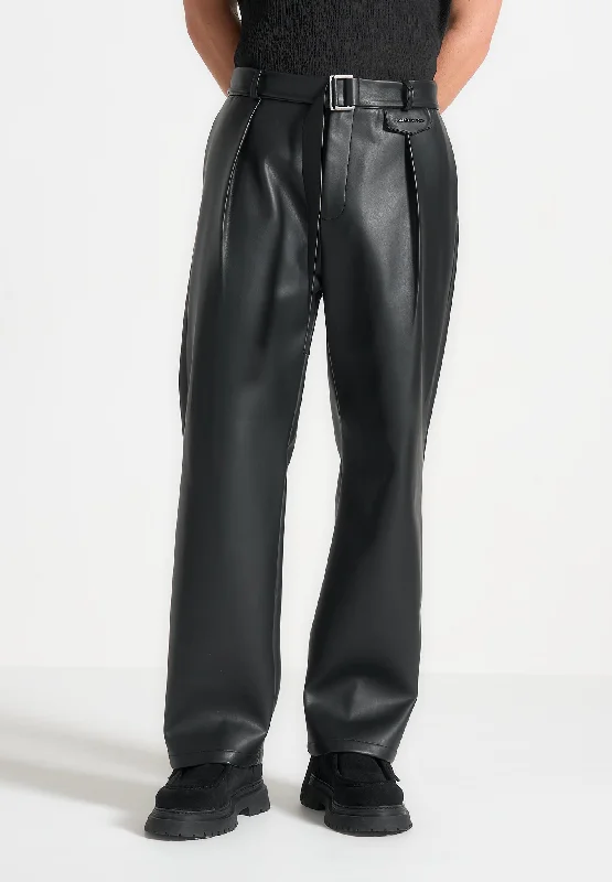 Relaxed Fit Leather Pleated Trouser - Black Vacation Vacation