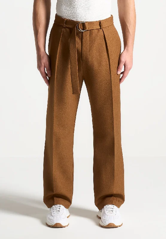 Relaxed Fit Textured Belted Tailored Trousers - Fawn Artistic Men's Hand Artistic Men's Hand