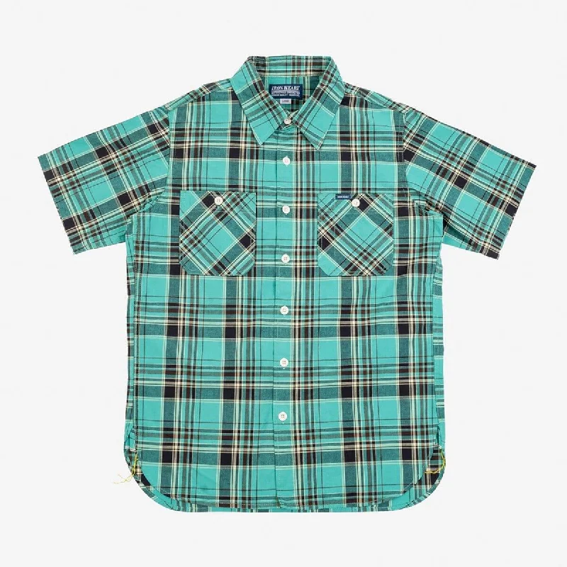 Iron Heart - IHSH-360-GRN - 5oz Selvedge Madras Check Short Sleeve Work Shirt - Green Modern Men's Tech Modern Men's Tech