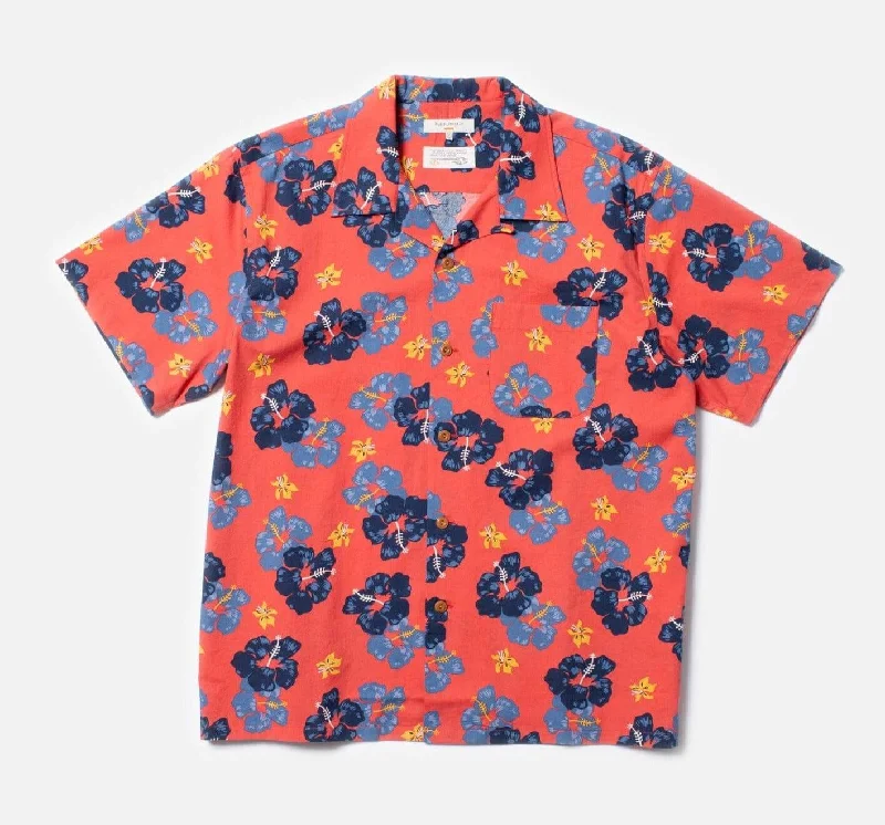 Nudie Jeans Co - Arthur Flower Hawaii Shirt Red Youthful Men's Anime Youthful Men's Anime