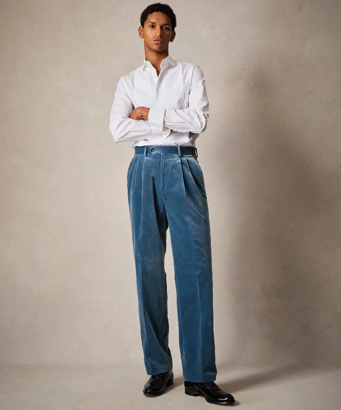 Italian Relaxed Velvet Tuxedo Trouser in Turquoise Edgy Men's Punk Edgy Men's Punk