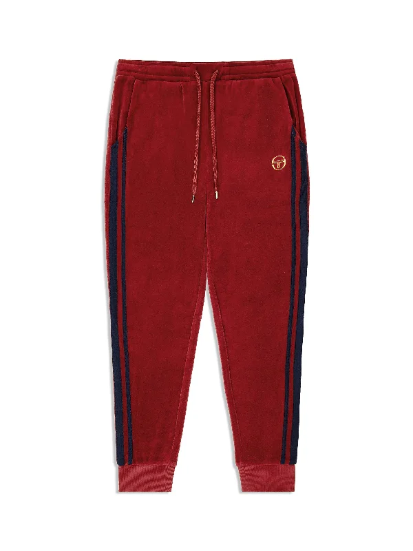 Damarindo Velour Track Pant- Merlot/ Maritime Blue Refined Men's Hand Refined Men's Hand