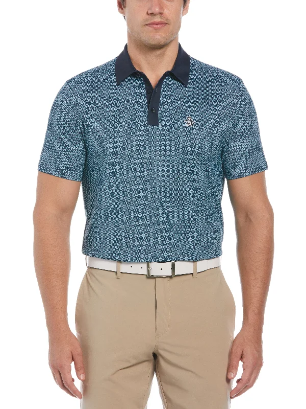 Men's Retro Micro Floral Print Short Sleeve Golf Polo Shirt Laid Laid