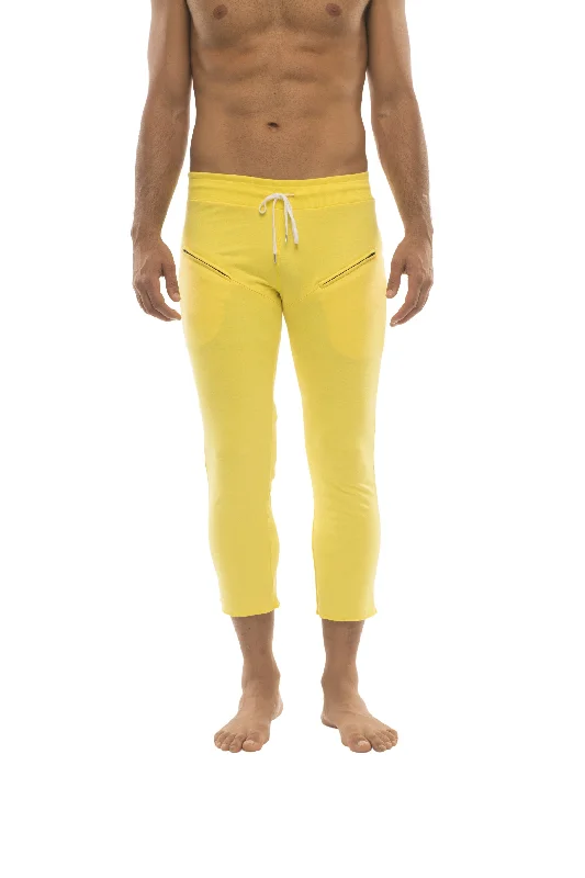 Mens 4/5 Zipper Pocket Capri Yoga Pants (Solid Yellow) Bohemian Men's Free Bohemian Men's Free