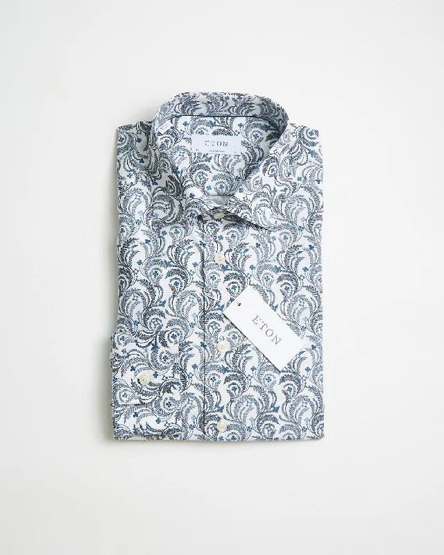 Light Blue Floral Signature Twill Contemporary Shirt Hip Men's Urban Hip Men's Urban