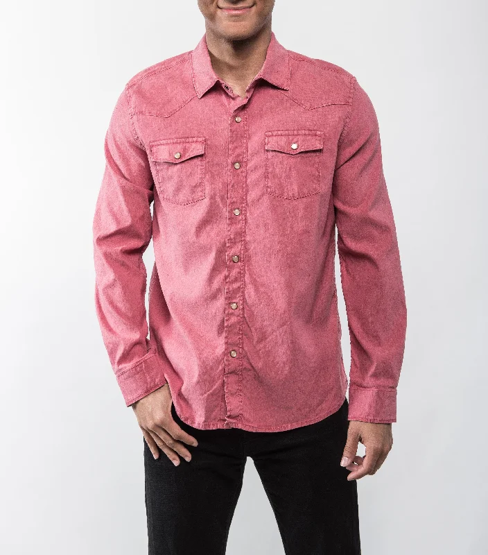 Roper Western Snap Shirt - Red Polished Men's Silk Polished Men's Silk