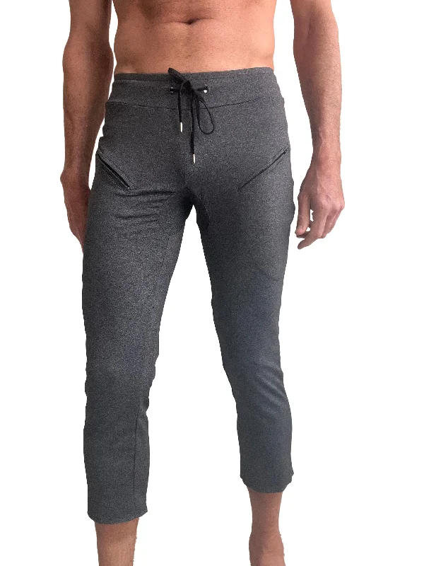 PERFORMANCE Premium Mens 4/5 Zipper Pocket Capri Yoga Pants (Charcoal Heather) Classic Men's Pin Classic Men's Pin