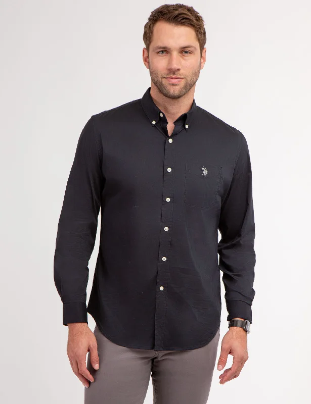 SOLID STRETCH POPLIN LONG SLEEVE SHIRT Monochromatic Office Style Monochromatic Office Style