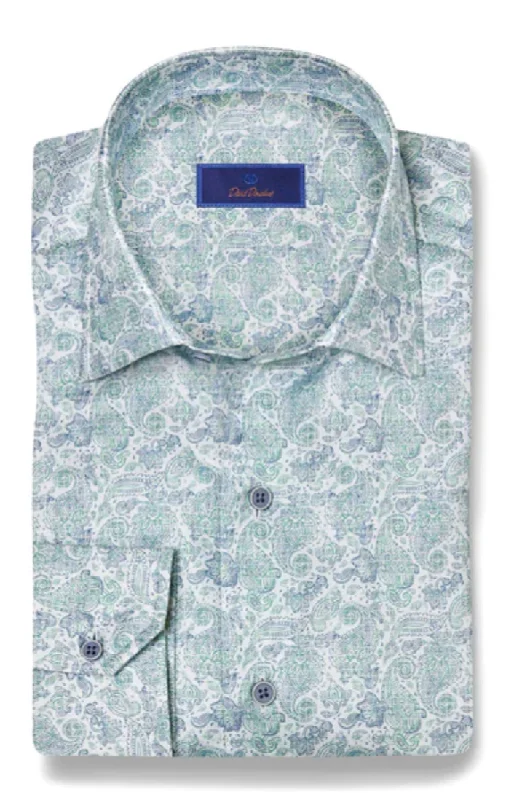 David Donahue Blue & Green Paisley Print Shirt Classic Men's Pin Classic Men's Pin