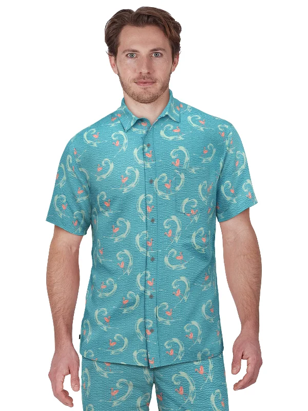 Men's Seersucker Flamingo Print Golf Polo Sleek Men's Contemporary  Sleek Men's Contemporary 