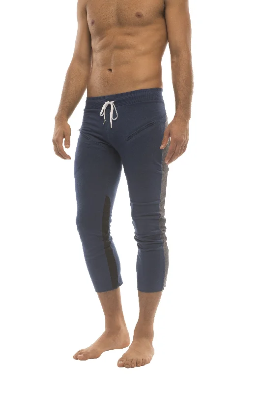 Mens 4/5 Zipper Pocket Capri Yoga Pants (Royal w/Charcoal & Black) Earthy Men's Sustainable  Earthy Men's Sustainable 