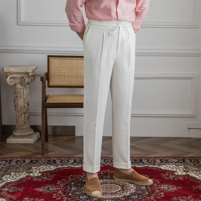 Mykonos Seersucker Beach Trousers Elegant Men's Cashmere Elegant Men's Cashmere