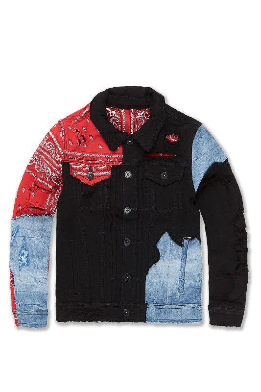 Kids Paisley Denim Trucker Jacket (Crimson) Preppy Men's College Preppy Men's College