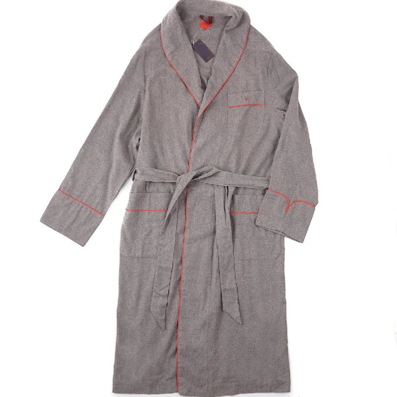 Isaia Flannel Cotton Belted Robe Masculine Men's Thick Masculine Men's Thick