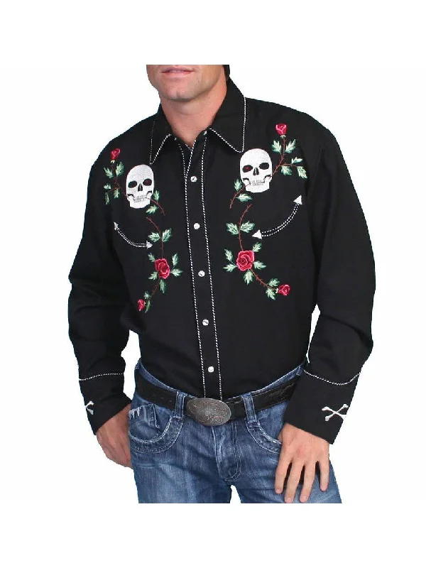 Skull & Roses Embroidered Rockabilly Shirt British Gentleman Style British Gentleman Style