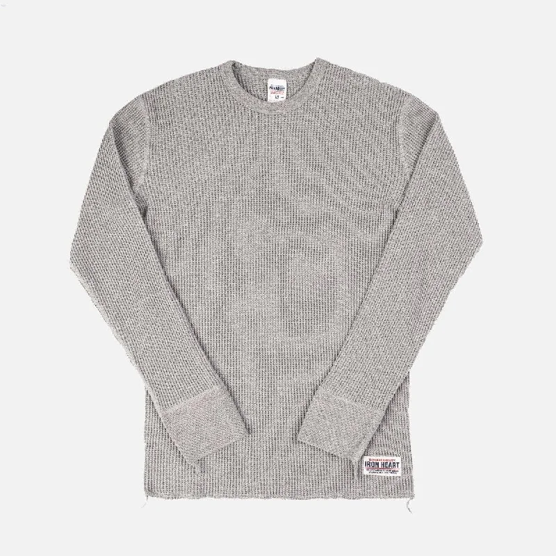 Iron Heart - Waffle Knit Long Sleeved Crew Neck Thermal Top - Grey Polished Men's Silk Polished Men's Silk